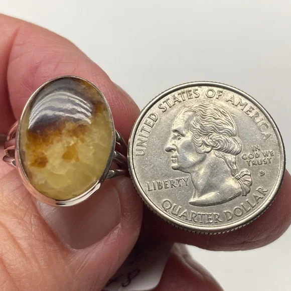 π YELLOW SEPTARIAN ππ€π RING SIZE 7 IN SOLID STERLING SILVER 925 - Picture 7 of 7